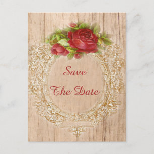 Vintage 60th Birthday Red Rose Wooden Frame Announcement Postcard