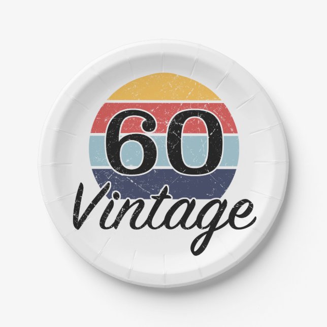 Vintage 60th Birthday Sunset Paper Plate (Front)