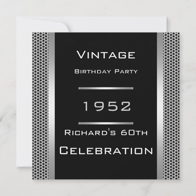 Vintage 60th Black Metal Look Birthday Party Invitation (Front)