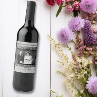 Vintage 60th Wedding Anniversary | Silver Wine Label