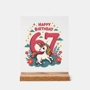 Vintage 67th Birthday Unicorn Rainbow Cute Cartoon Acrylic Sign