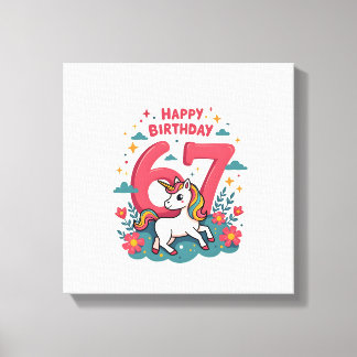 Vintage 67th Birthday Unicorn Rainbow Cute Cartoon Canvas Print