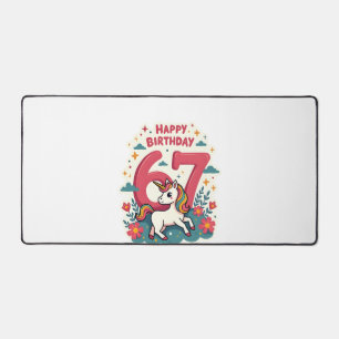 Vintage 67th Birthday Unicorn Rainbow Cute Cartoon Desk Mat