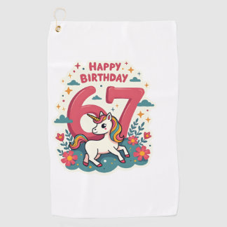 Vintage 67th Birthday Unicorn Rainbow Cute Cartoon Golf Towel