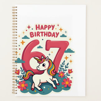 Vintage 67th Birthday Unicorn Rainbow Cute Cartoon Planner