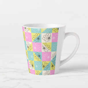 Vintage 70s Chequerboard Spring Flowers Pattern Latte Mug