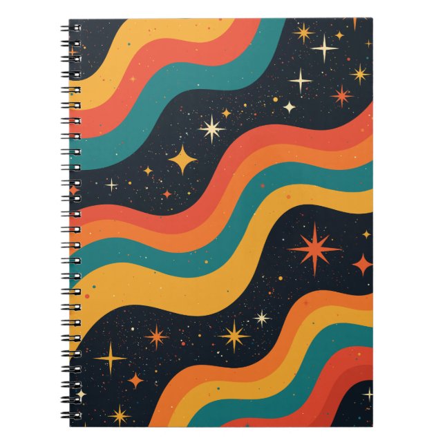 Vintage 70s Cosmic Dream Groovy Wavy Retro Notebook (Front)