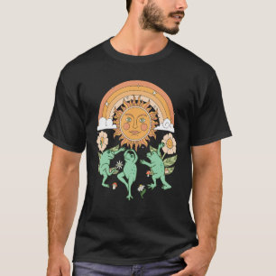 Vintage 70s Groovy Hippie Indie Frogs Dancing Sun  T-Shirt