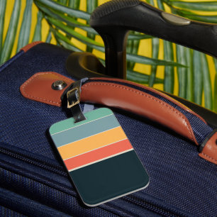 Vintage 70s Navy & Gold Colourful vertical stripes Luggage Tag