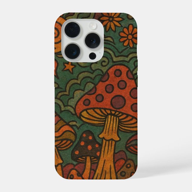Vintage 70s Psychedelic Mushroom Magic Garden  iPhone Case (Back)