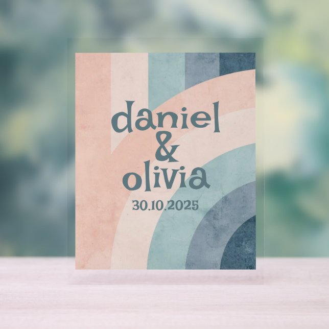 Vintage 70s Rainbow Wedding Acrylic Sign (Neutral)