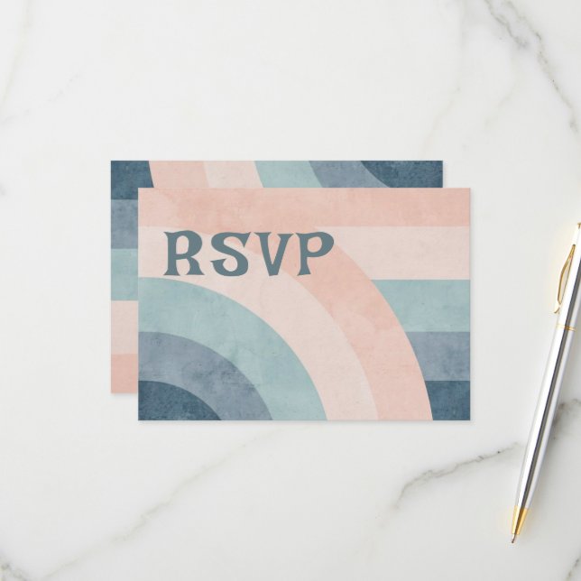 Vintage 70s Rainbow Wedding RSVP Card (Front/Back In Situ)