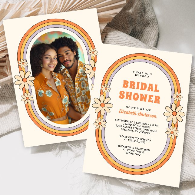 Vintage 70s Retro Colourful Groovy Bridal Shower Invitation (Creator Uploaded)
