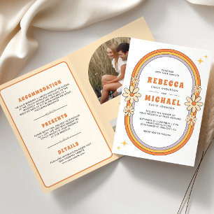 Vintage 70s Retro Colourful Groovy Frame Wedding Invitation