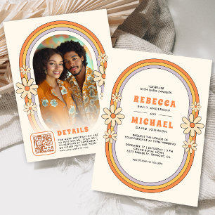 Vintage 70s Retro Colourful Groovy Frame Wedding Invitation