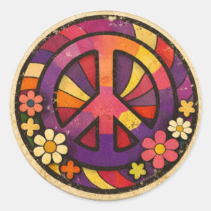 Vintage 70s Retro Peace Sign Flower Power Sticker