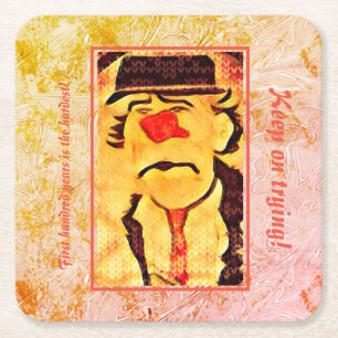 Vintage 70s Sad Clown Drawing (D1) Editable  Square Paper Coaster