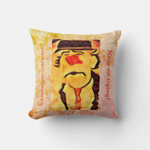 Vintage 70s Sad Clown Drawing (D1) Editable Throw Cushion