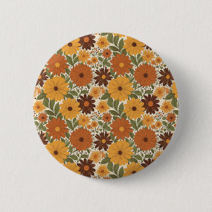 vintage 70s styled floral/flower 6 cm round badge