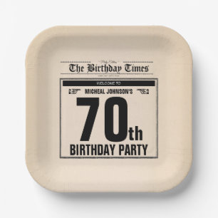Vintage 70th Birthday Old Newspaper Funny Custom Paper Plate