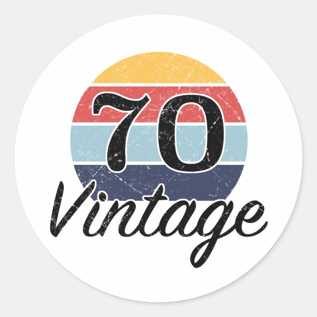 Vintage 70th Birthday Sunset Classic Round Sticker (Front)