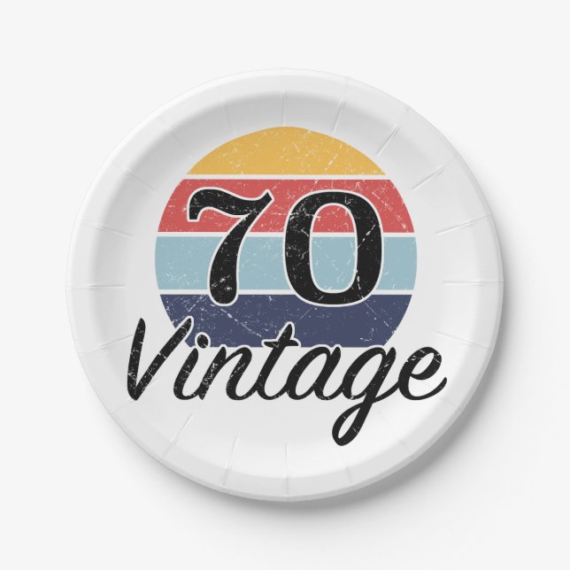 Vintage 70th Birthday Sunset Paper Plate (Front)
