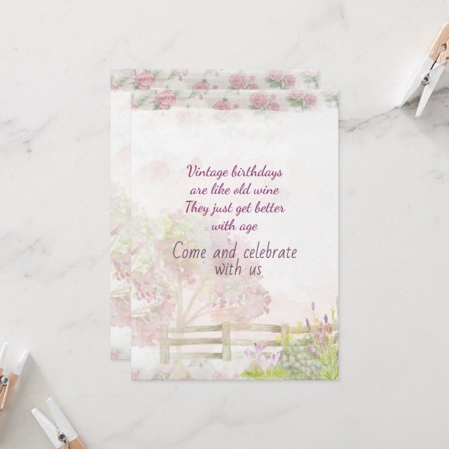 Vintage 75th Birthday Party Invitation (Front/Back In Situ)