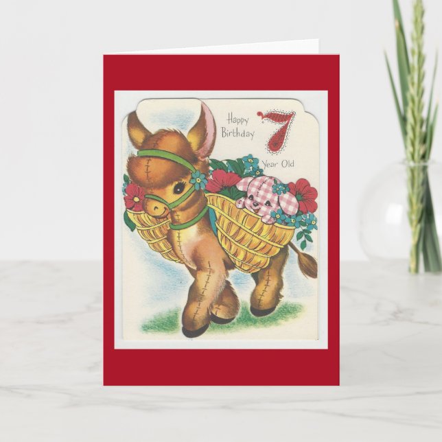 Vintage 7 Year Old Happy Birthday Burro Card (Front)
