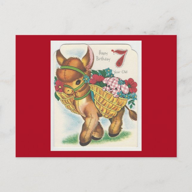 Vintage 7 Year Old Happy Birthday Burro Postcard (Front)