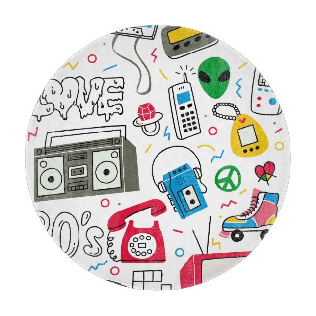 Vintage 80's 90's doodle collection. cutting board (Front)