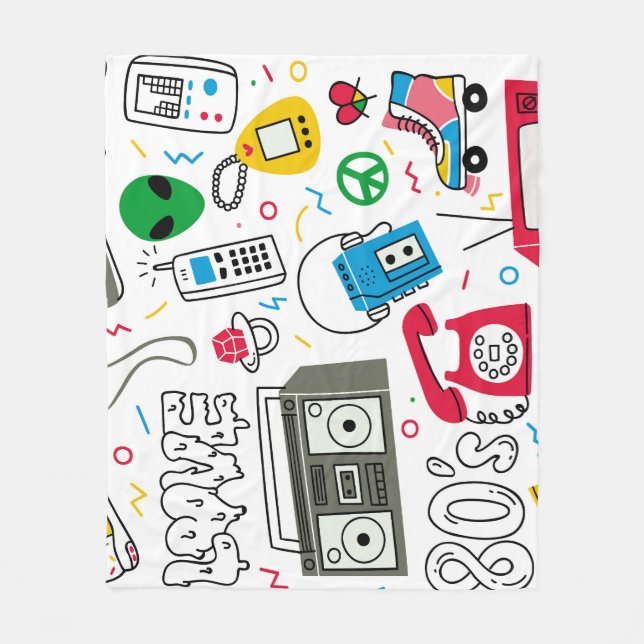 Vintage 80's 90's doodle collection. fleece blanket (Front)