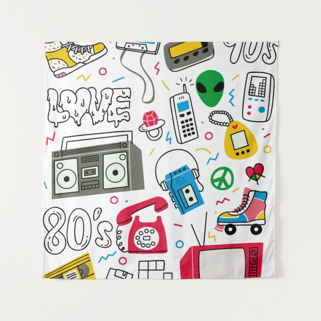 Vintage 80's 90's doodle collection. tapestry (Front)