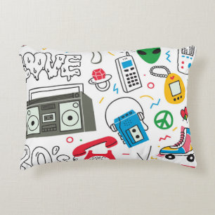Vintage 80's 90's doodle with boom box, television decorative cushion