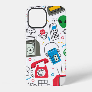 Vintage 80's 90's doodle with boom box, television iPhone 12 case