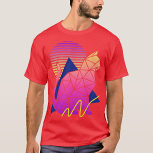 Vintage 80s Geometric Cat with Sunset T-Shirt