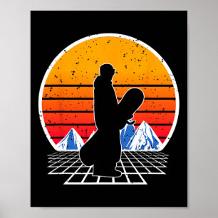 Vintage 80's Mountains Geometry Snowboard Snowboar Poster