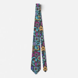 Vintage 80's Neon Light Pattern 01x4 DGrey BG Tie