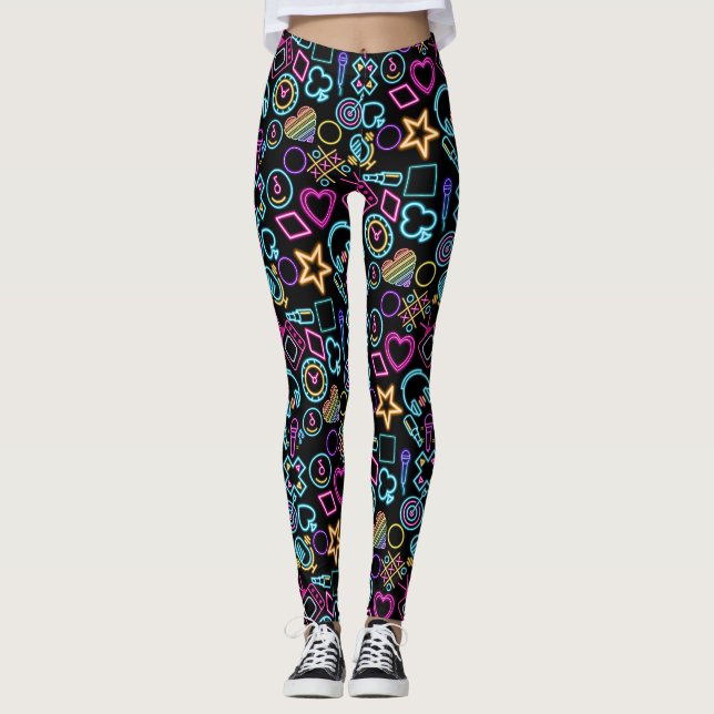 Vintage 80's Neon Light Pattern 01x4 Leggings (Front)