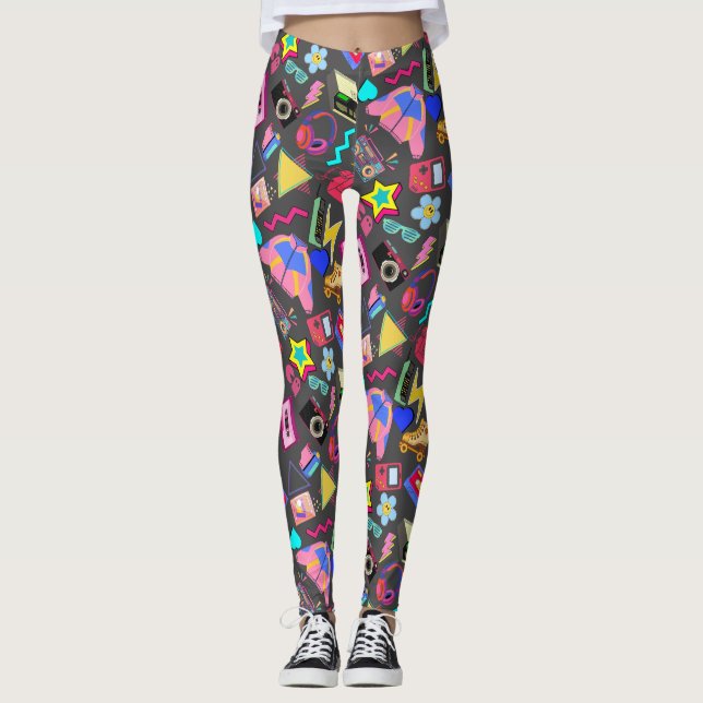 Vintage 80's Pattern 01.w DGrey BG Leggings (Front)