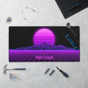 Vintage 80s Retrowave Mountain Scene Desk Mat