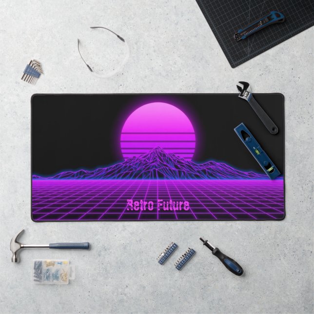 Vintage 80s Retrowave Mountain Scene Desk Mat (Workstation)