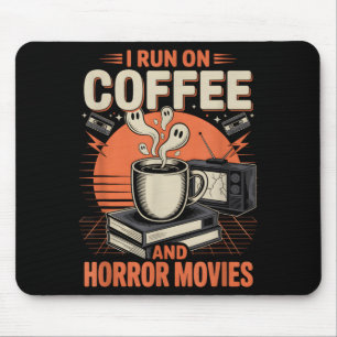 Vintage 80s run on coffee and horror movies ghost mouse mat