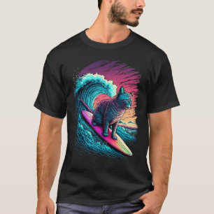 Vintage 80s Vaporwave Synthwave Retro Surfing Cat T-Shirt