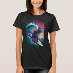 Vintage 80s Vaporwave Synthwave Retro Surfing Cat T-Shirt