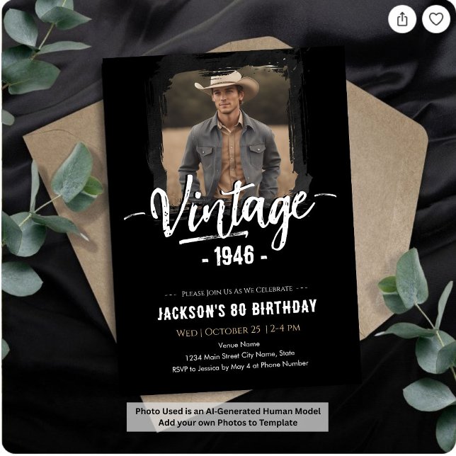 Vintage 80th Birthday  Invitation (Creator Uploaded)