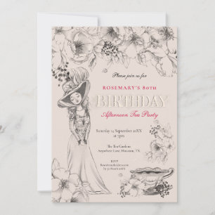 Vintage 80th Birthday Party Afternoon Tea Invitation