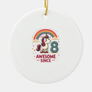 Vintage 8 Awesome Since 2018 Unicorn Birthday Rain Ceramic Tree Decoration