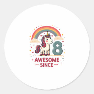 Vintage 8 Awesome Since 2018 Unicorn Birthday Rain Classic Round Sticker