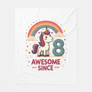 Vintage 8 Awesome Since 2018 Unicorn Birthday Rain Fleece Blanket