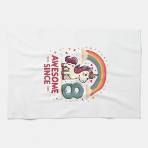 Vintage 8 Awesome Since 2018 Unicorn Birthday Rain Tea Towel